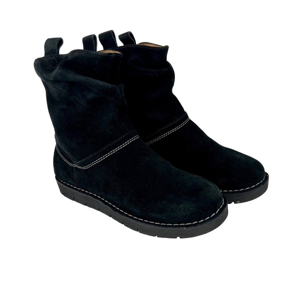 Clarks Unstructured Ashburn Womens Short Slouch Boot Black Suede size 6.5W Wide